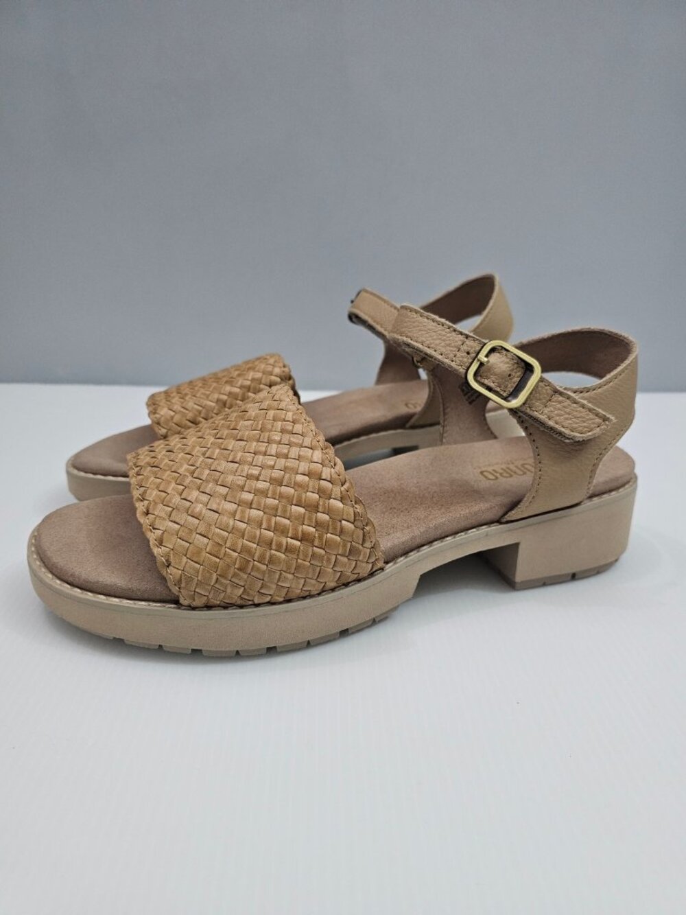 Munro Tan Woven Leather Open-Toe Sandals